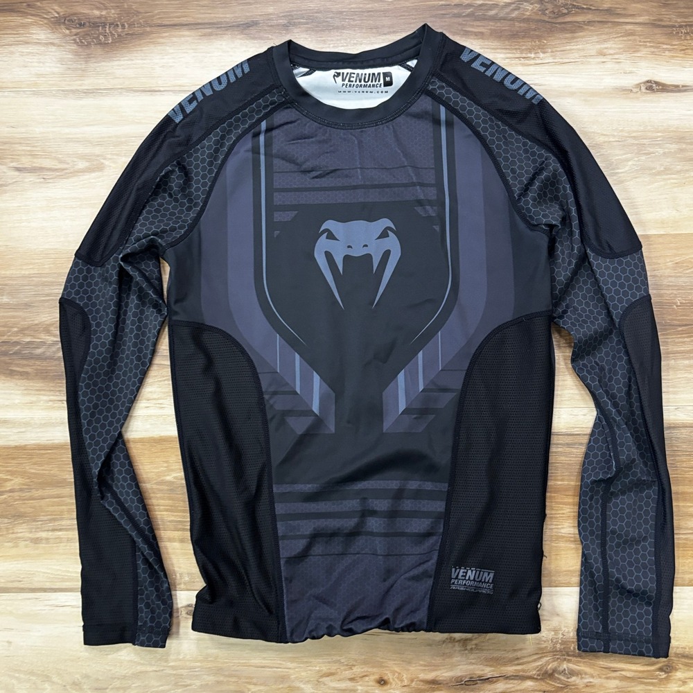 Venum Rash Guard Size M MMA BJJ Training Shirt Polyester Compression Black Gray